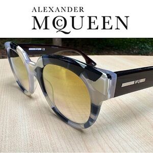 ALEXANDER MCQUEEN Sunglasses BRAND NEW with case, round frames & gold lenses